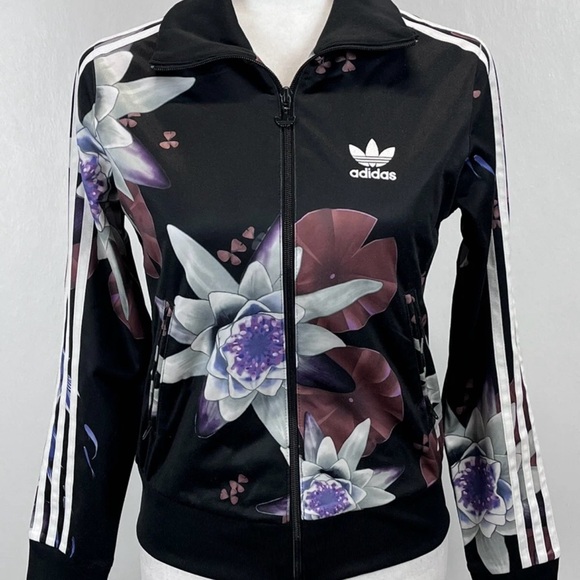 Adidas Women's Lotus Black and Purple Floral  Jacket - Picture 1 of 6